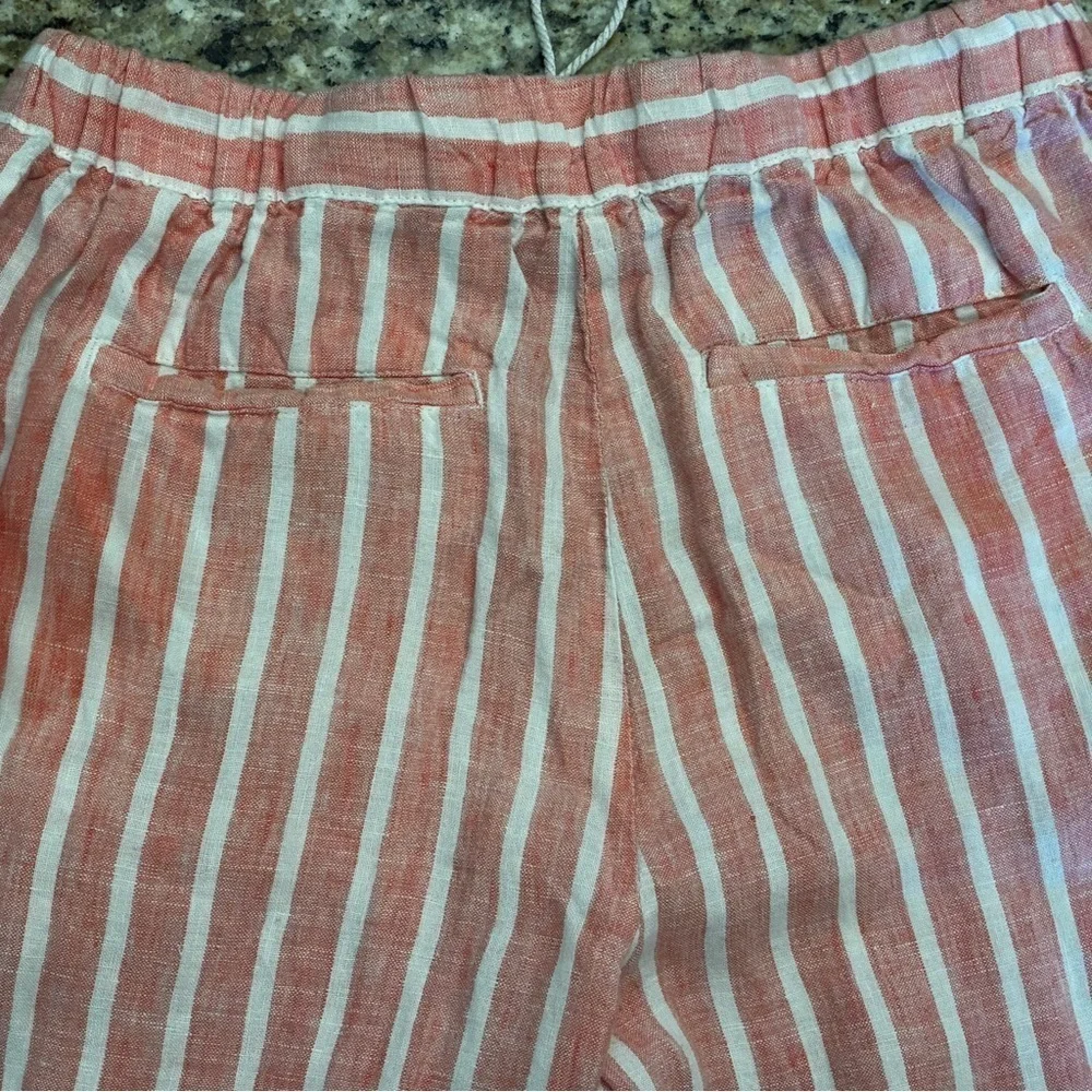 C&C CALIFORNIA Striped Pink And White 100% Linen Pants, Size Small.